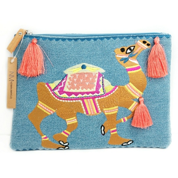 Neiman Marcus Handbags - Neimen Marcus 🆕 Denim Embroidered Camel Handbag